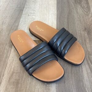 Garnet Hill Daria Modern Leather Slides Size 8.5